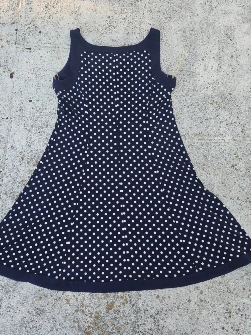 Chaps Women Dress Sleeve Less Polka Dot Navy Blue Fit and Flare Dress Size L/G - Picture 4 of 12